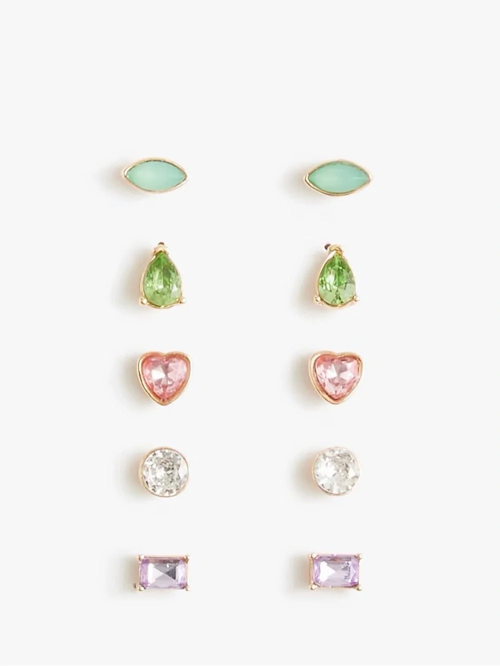 Crewcuts Kids Multi-Stud Earring Set - Mint, Green, Pink, Clear, Lavender j crew